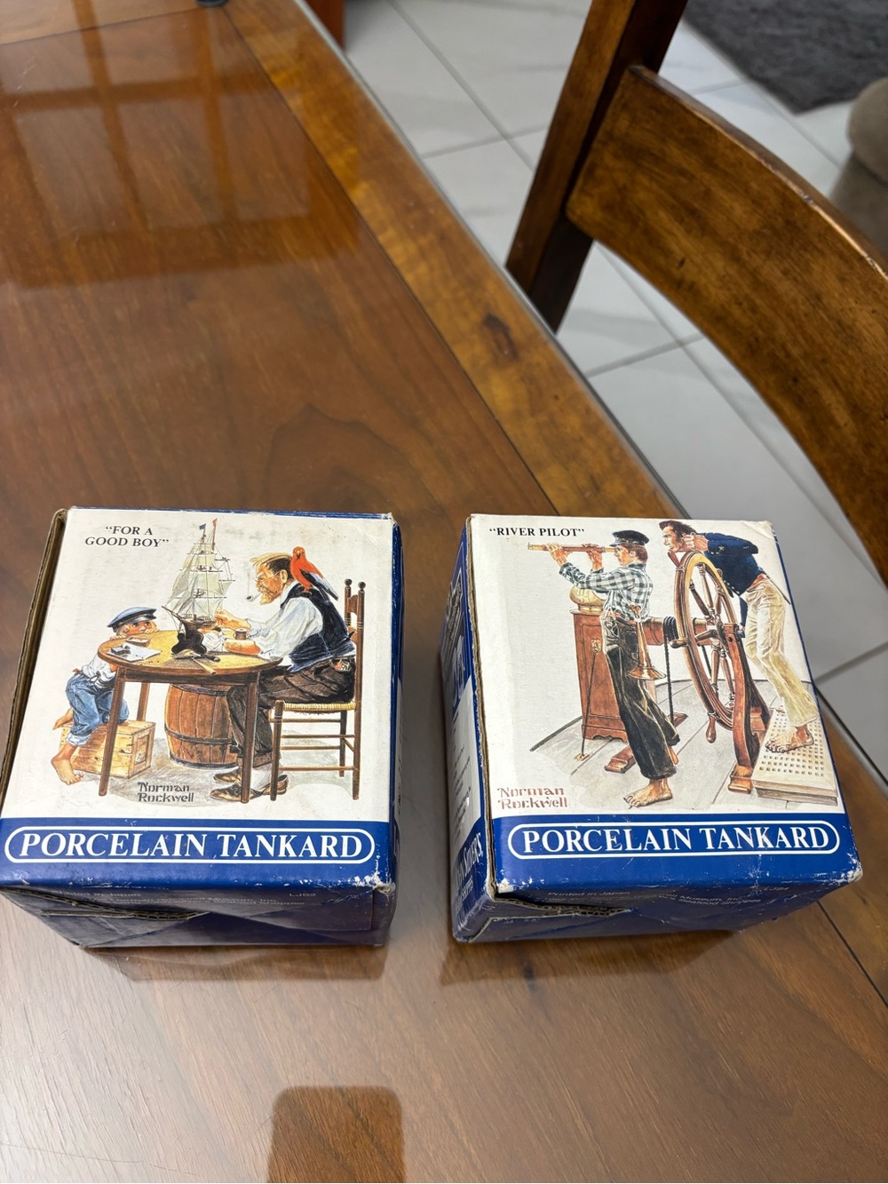 Vintage porcelain  Tankard Set - Norman Rockwell Artwork (Blue & White)